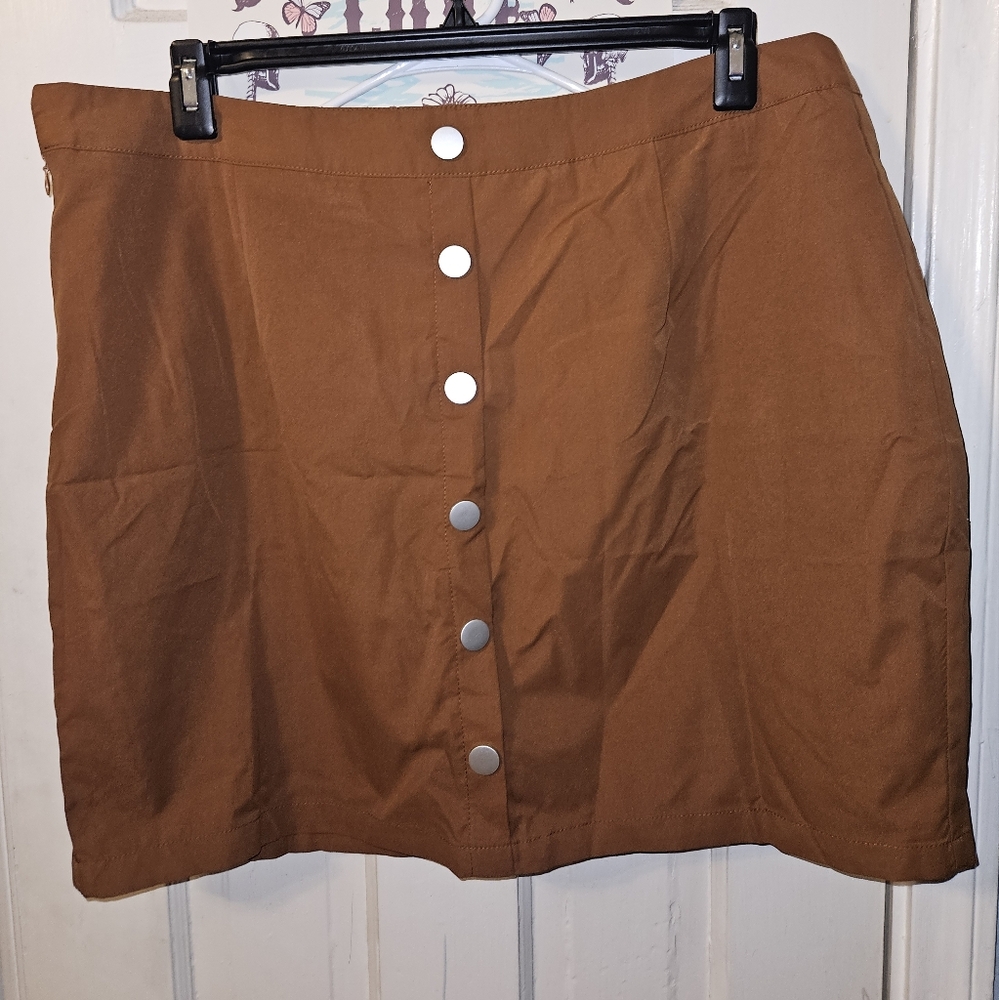 Brown Button-Front Skirt
